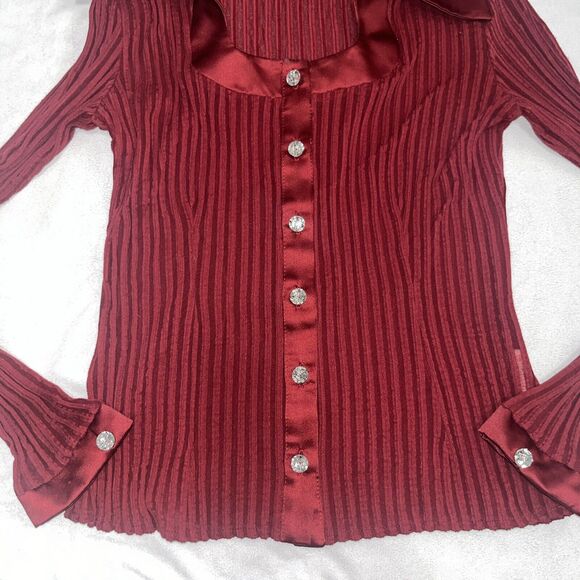 Vintage Designer JS Collections Ruby Red Vixen Blouse Sz 10 Crystal Buttons - Picture 2 of 12